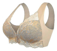 Dam Plus Size Frontknäppning Spets Hållningskorrigerande BH Bekväm Sömlös Full Coverage BH Khaki L