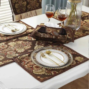 IC Vintage Lyxig Jacquard Damaskblommiga Bordstabletter Set med 6 Värmebeständiga Bordsmattor Tvättbara Bordsunderlägg Bordsdekor (Kaffe, 11"x15")