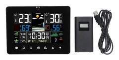 Trådlös Väderkalender Klocka Färg Touchscreen Display RF Sensor Temperatur Luftfuktighetsmätare för I