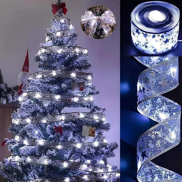 Julbelysning, 5 cm USB silver lysande bandljus, juldekoration (Vitt ljus - 4 meter 40 ljus)