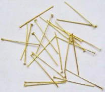 100 st Guldpläterade hattpinnar med platt hatt 28 mm. långa