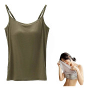 2-i-1 Dam Basic Sömlös Camisole Enfärgad Spaghettiband Slim Fit Bomull, Justerbara Spaghettiband Linne med Inbyggd BH Green 2XL