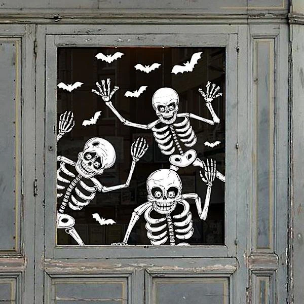 4 st 29 cm * 37 cm Halloween fönsterdekaler dödskalle spöke fladdermus Halloween dekorationer för fönsterglas vägg Halloween hemsökt hus festtillbehör