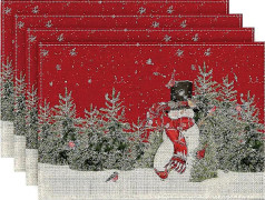 4 st Snowman Trees julunderlägg för matbord, 12x18"
