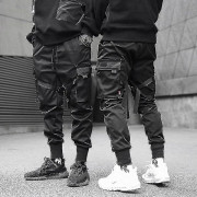 Hip Hop-byxor för män, band, cargobyxor med fickor XXL