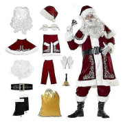 Tomtedräkt Set 12 delar Vuxen Deluxe Sammet Tomtekostym Set, Jul Herr Deluxe Tomtedräkt, för Män i Julhelgen - Perfekt 6XL