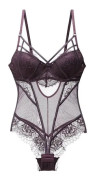 Sexig Bodysuit One-piece Dam Spets Underkläder Strappy Cup Push Up Blommig Vadderad Bygel 3 Färger Sexiga Underkläder Dam Shapewear Dark Purple Type 70