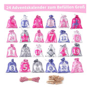 24 st DIY adventskalenderväskor, återanvändbar advent (13*18 cm, rosa)