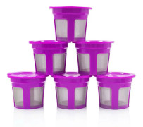 6-pack påfyllningsbara och återanvändbara K-Cup kaffefilterkapslar, kompatibla med Keurig 2.0 K200, K300, K400, K500, K600-serien kaffebryggare (lila)