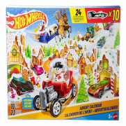 Hot Wheels leksaksbilar och set, 2025 Julkalender, inkluderar 10 leksaksbilar, 10 dekorativa clips och 14 tillbehör med vintertema.