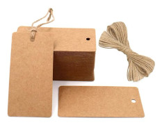 Kraftpappersetiketter 9x5cm rektangulära presentetiketter, 100 stycken och Wei?