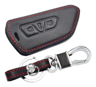 Läder Bilnyckel för VW Volkswagen Golf 8 Mk8 2020 Skoda 3 Knappar Smart Nyckellös Fjärrkontroll Fob Fodral Nyckelring