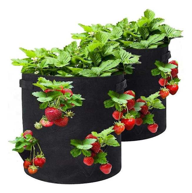 Uppgraderade Jordgubbsodlingspåsar, 2-pack 10 gallon jordgubbsplanterare med 8 sidofickor