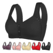 Daisy BH med knäppning fram, Daisy BH för kvinnor, BH med knäppning framtill, utan bygel, push up, hög support, sport-push up BH XL Black