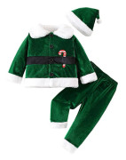 Julkläder för pojkar och flickor, tomte långärmad ytterkläder kappa långbyxor med hatt klädesplagg set Green 70cm