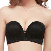 Bekväm axelbandslös push-up-bh för kvinnor, spetsbandeau-bh Black 85AB