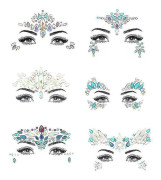 6 Pack Noctilucent Face Gems Tattoo Sticker For Halloween,cosplay Party