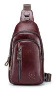BULLCAPTAIN 100 Toppskiktsläder Sport Bröstväska Crossbody Enkelsidig Axelväska Ryggsäck Coffee