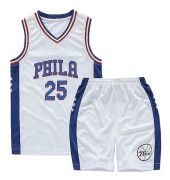 Kids Unisex Basket Training Suit Kits Väst Skjorta + Shorts Sets_s 25 White 76ers L(140CM-150CM)