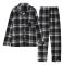 Mjukt Silke Långärmad Dam Plaid Skjorta Pyjamas Black M
