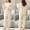 HAUFR Dam Fluffy Fleece Pyjamas Set 2 delar Varm Fleece Pyjamas Set Mjuka nattkläder Långärmade Crewneck fickor Byxor Y Apricot X-Small