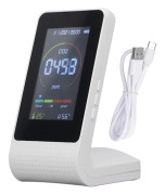 Vit CO2 Luftkvalitetsmätare med LED Digital Display LCD-skärm Bakgrundsbelysning Temperatur Luftfuktighet och TVOC Detektor