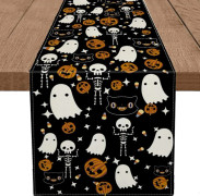 Halloween bordslöpare spöke skelett pumpahuvud Halloween tema bordslöpare semester matsal kök bord fest dekoration 13 x 72 tum