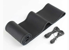 Äkta Kohud Bilratt Skydd Fläta 38cm 15tum Handsydd Mjuk Halkfri Äkta Läder Bilratt Fodral (LGL) Black Black 2