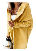 Medellånga ärm Cardigan Hood Design Lös tröja för kvinnor Höst Vinter Supply Enfärgad yellow