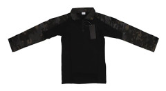 Stridströja med lång ärm, dragkedja, unisex, bomullspolyester, andningsbar, med armbågsskydd, axelficka, stridskläder för cosplay, camo, svart, XL