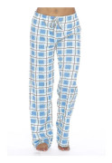 Pyjamasbyxor för kvinnor med fickor, mjuka flanellrutiga pyjamasbyxor för kvinnor (L, blå)