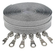 Silver Metallic Nylon Dragkedjor på Metervara Bulk Dragkedja Rulle 10 Yards Med 25st Dragskor För DIY Sömnad Hantverksväskor (silvertejp)-AM