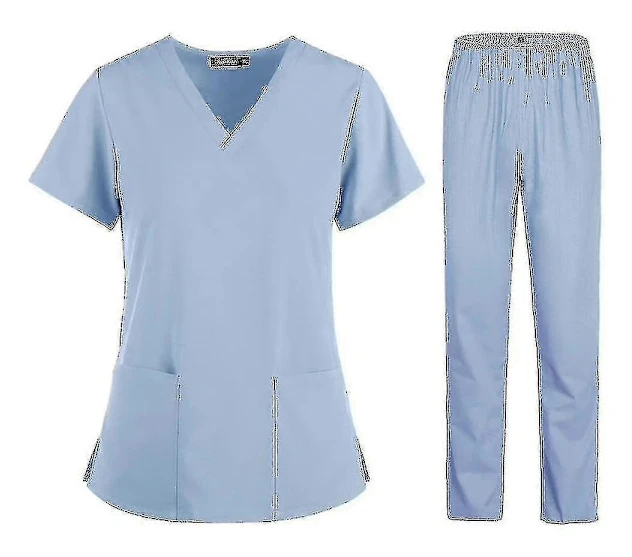 Sjuksköterska Dam Tyg Kortärmad Medicinsk Uniform Sky blue XL