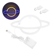 Planet Neon Skylt Lampa Dekorativ Lampa för Sovrum Bar Inredning USB/Batteridriven Blå+Varmt Ljus