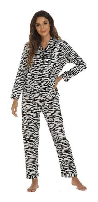 Print långärmade nattkläder Pjs Set för kvinnor Zebra print M