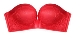 Bekväm axelbandslös push-up-bh för kvinnor, spetsbandeau-bh Red 75AB