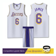 NBA Basket Uniform LAL White Suit-No.6 James Children L/26 yards (140-150cm)
