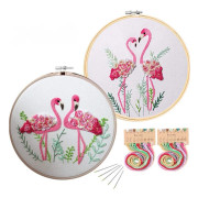 Nybörjarset för flamingobroderi, mönstrad korsstygnssats, set med 2