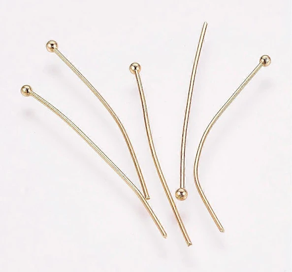 500 st Kulhuvudnålar i 304 rostfritt stål för smyckestillverkning, äkta 24k guldpläterade 40x0,7mm 21 Gauge Huvud: 2mm