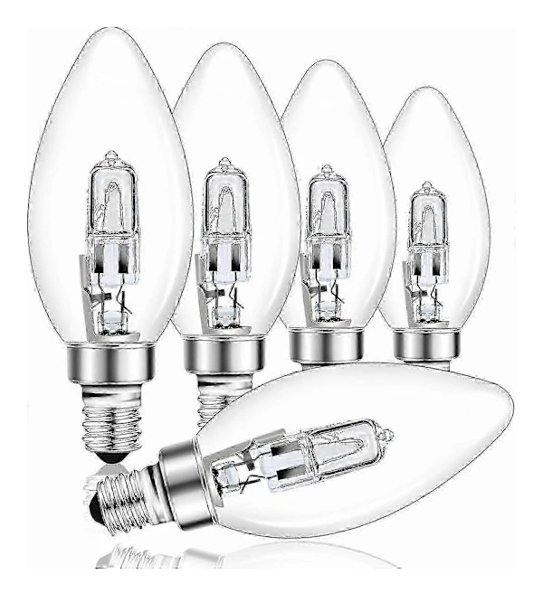 E14 28W Halogen Ljuskälla, Dimbar, Klart Glas C35 E14 SES Liten Edison Skruv Lampa, Halogen Ljuskälla för Ljuskrona, 230V, 5-Packa_Särskilda gåv