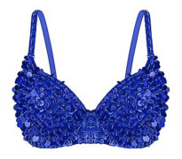 Kvinnors Glittrande Pärlor Padderad BH Toppar Magdans Kostym Festival Rave Party Showgirl Cabaret Prestanda Clubwear-r (36 A Blå)