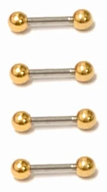 4 st Tunna barbell med guldpläterad kulor, 1,2mm tjock