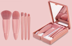 Makeup Brushes Set Portable 5Pcs Multi-Function Set With Mirror Soft Hair Loose Powder Brush Blush Foundation Eye Shadow Brush