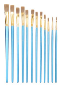 12-delars platt spets nylon penselset trä aluminium tub blått handtag