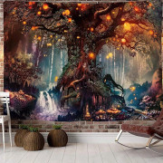 (150x200cm) Magisk Skog Väv Livets Träd Väv Trippy Vägg