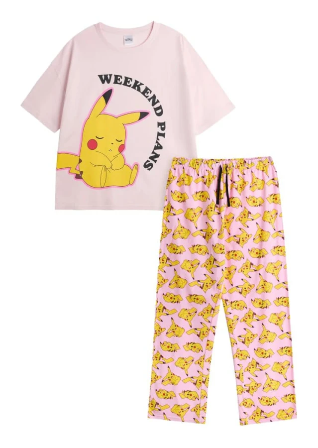Pokemon Womens/Ladies Pikachu Short-Sleeved Long Pyjama Set
