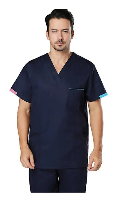 Skrubbkläder för män, medicinska kläder, set med topp och byxor dark blue 2 xxl