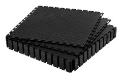 Garagegolvplattor - PVC-modulplattor - 16-pack - 51,3x51,3 cm, 5 mm Tjocklek - Halksäker diamantmönstrad - Klicksystem - Svart