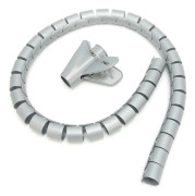 Cable Sleeve Organizer Coiled Wire Management Winding Tube Open Type with Clip 10 Meters Gray Dia22mm