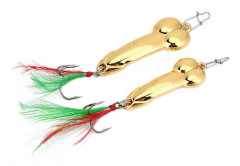2 st Vibration Metall Fiskebete Set Hård Fiskebeten Kit med Krokar (10gGuld+15gGuld)